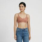 Women's Brown Cotton Blend Wireless Full Coverage Bra, भूरा, small