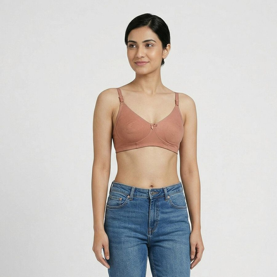 Women's Brown Cotton Blend Wireless Full Coverage Bra, भूरा, large