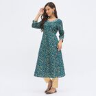 Women's Deep Peacock Blue Round Neck Embroidered Kurta, Teal Blue, small image number null