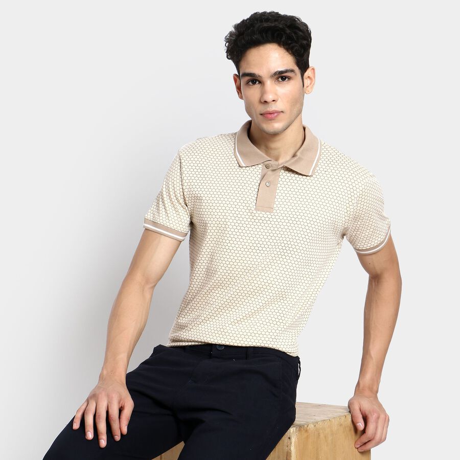 Men's 100% Cotton Collared Half Sleeves T-Shirt, Ecru Melange, large image number null