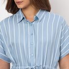 Women's Navy Blue Square Neck Floral Puff Sleeve Dress, Light Blue, small