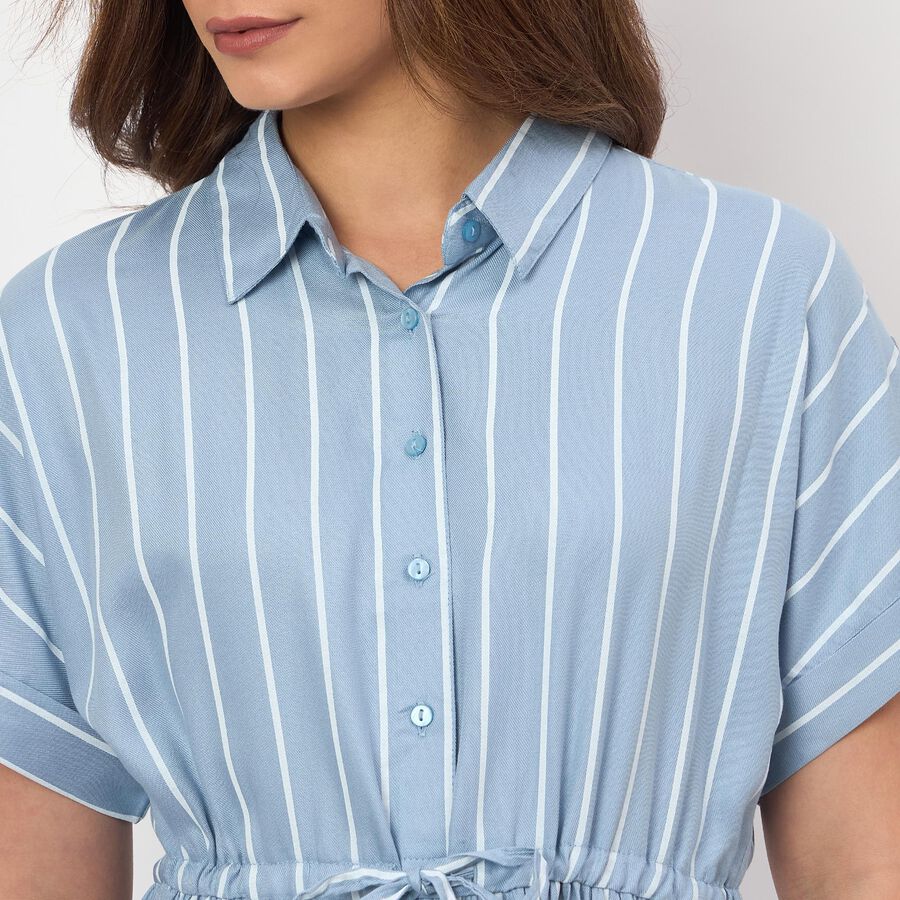 Women's Navy Blue Square Neck Floral Puff Sleeve Dress, Light Blue, large