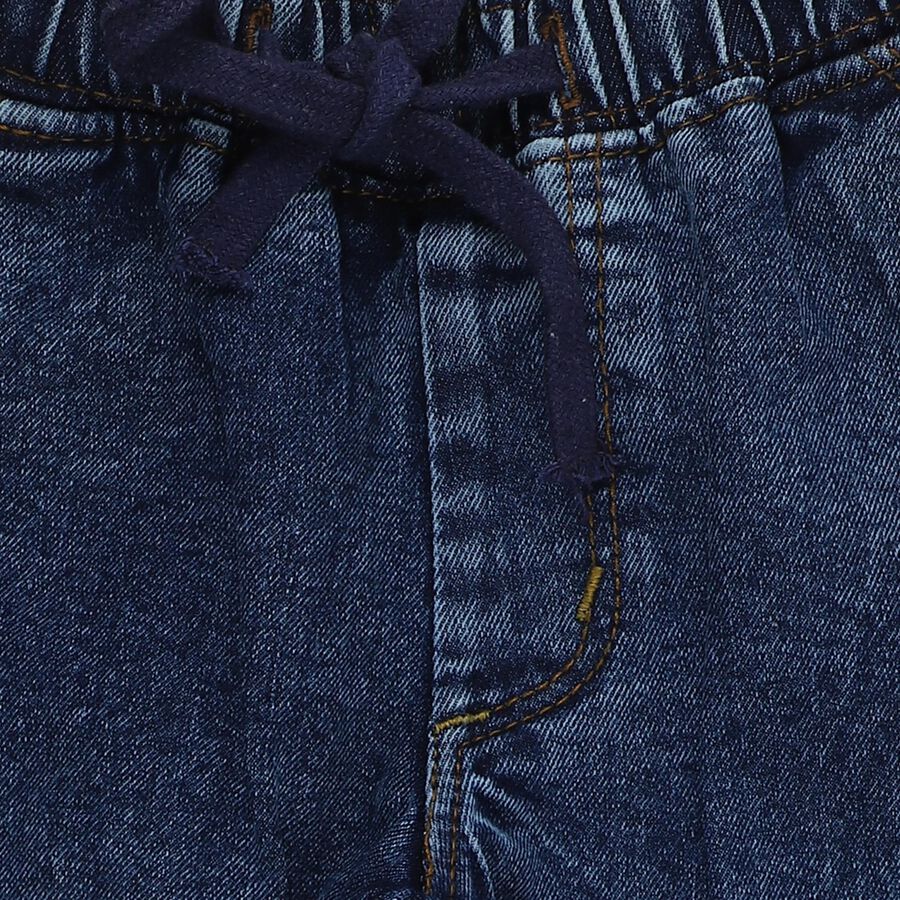 Boys' Dark Blue Cargo Fit Elastic Waist Jeans, मध्यम नीला, large image number null