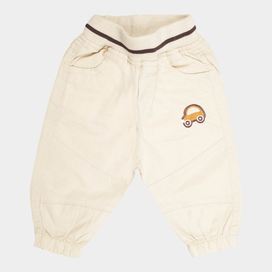 Infants Cotton Solid Trousers, Beige, large image number null