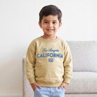 Boys Beige Round Neck Graphic Print Sweatshirt, Khaki, small