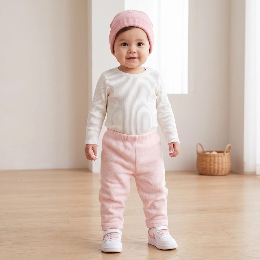 Infants Pink Straight Fit Solid Pyjama, हल्का गुलाबी, large