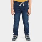 Boys' Dark Blue Blue Jogger Fit Washed Jeans, गहरा नीला, small