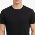Men's Black Cotton Round Neck Regular T-Shirt, काला, small