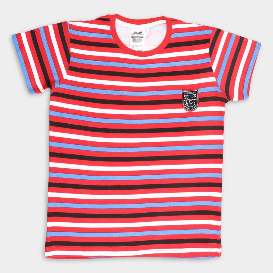 Boys' Cotton T-Shirt, लाल, large image number null