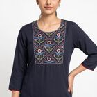 Women's Navy Blue Straight Solid Kurta, Navy Blue, small