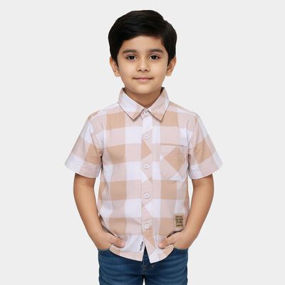 Boys Beige Cotton Half Sleeve Classic Casual Shirt