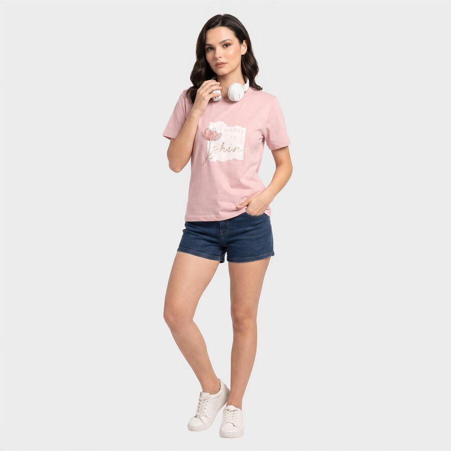 Women's Lilac Round Neck Regular T-Shirt, लाइलेक, large