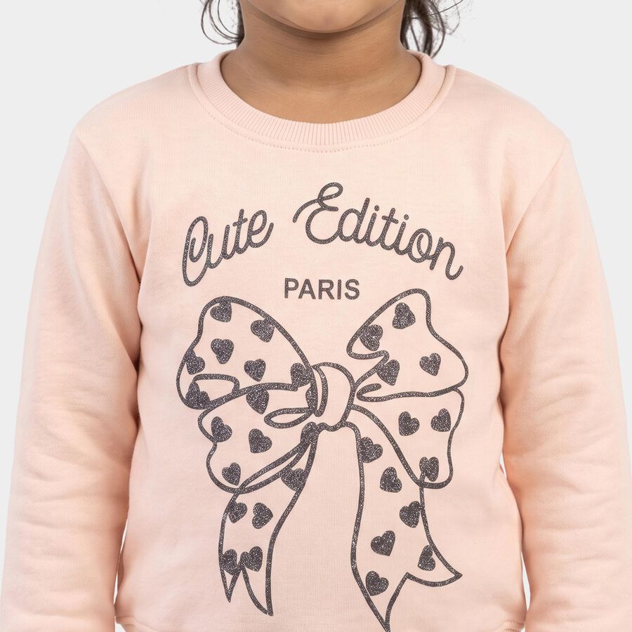 Girls' Pink Crew Neck Graphic Print Sweatshirt, Light Pink, large
