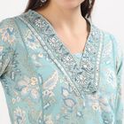 Women's Light Blue Cotton Round Neck Solid Kurta, हल्का नीला, small