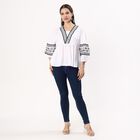 Women's Snow White Embroidered V Neck Bohemian Shirt, White, small