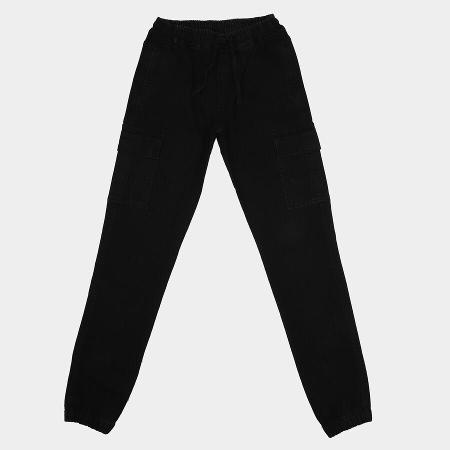 Boys Black Cargo Fit Utility Jeans, काला, large