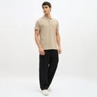 Men's Muted Beige Polo Neck Casual T-Shirt, Beige, small