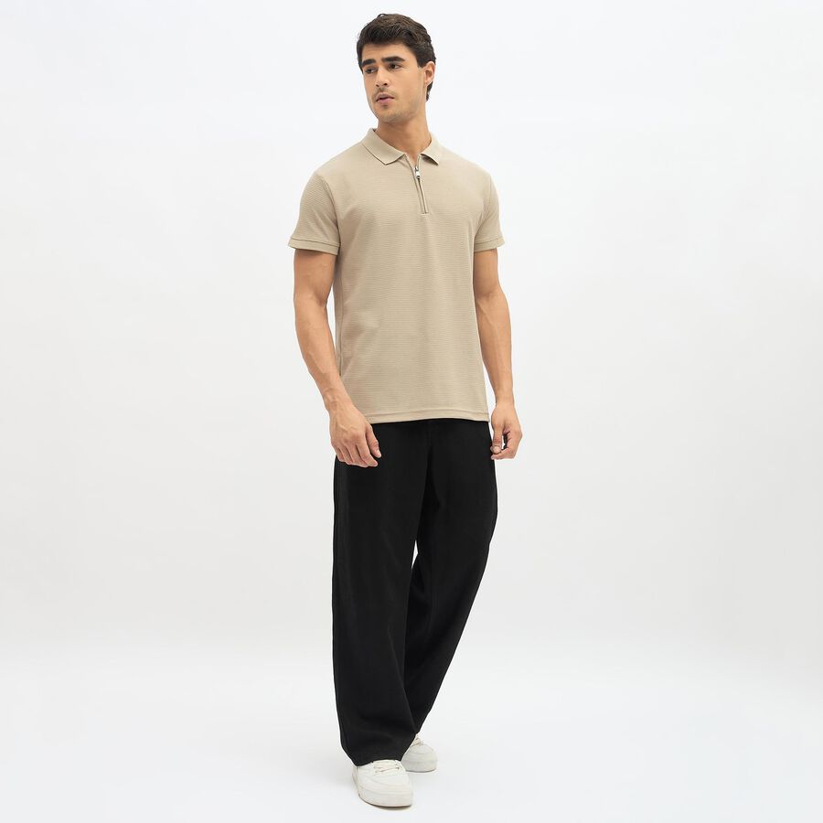 Men's Muted Beige Polo Neck Casual T-Shirt, Beige, large