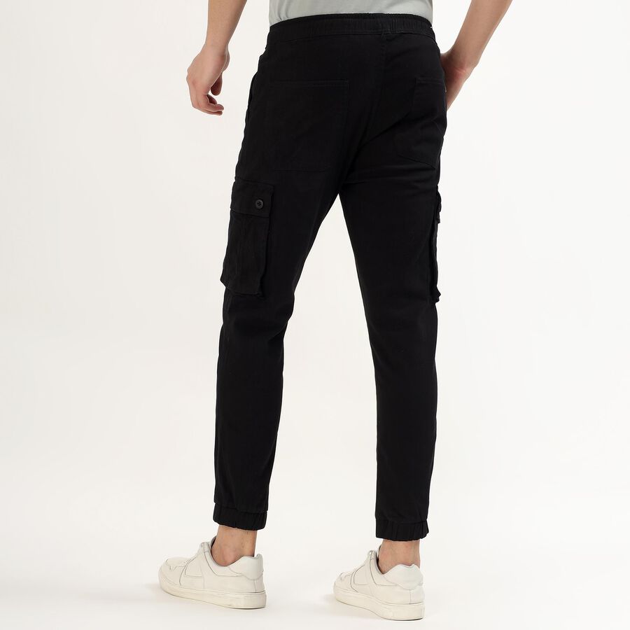 Men's Jet Black Slim Fit Cargo Joggers, काला, large image number null