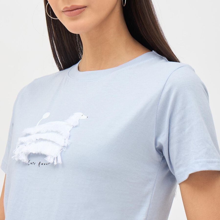 Women's Light Blue Cotton Round Neck T-Shirt, Light Blue, large image number null