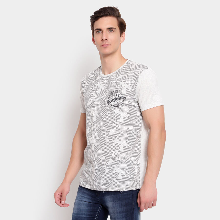 Solid Round Neck T-Shirt, Melange Light Grey, large image number null