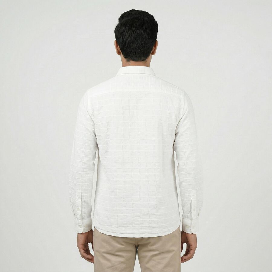 Men's White Cotton Spread Collar Casual Shirt, सफ़ेद, large
