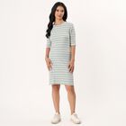 Women's Green Crew Neck Pleated Dress, Light Green, small