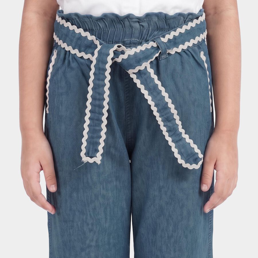 Girls' Light Blue Wide Leg Tie-Up Jeans, हल्का नीला, large