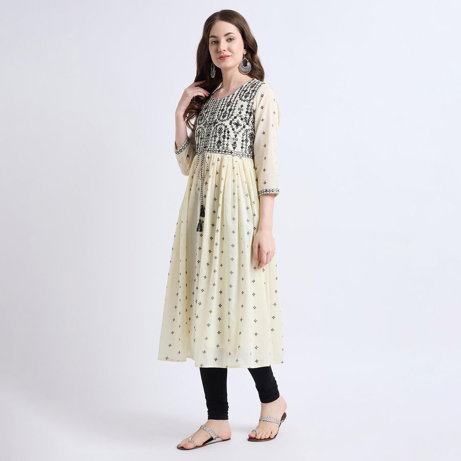 Ladies' 100% Cotton Kurta , ऑफ व्हाइट, large image number null