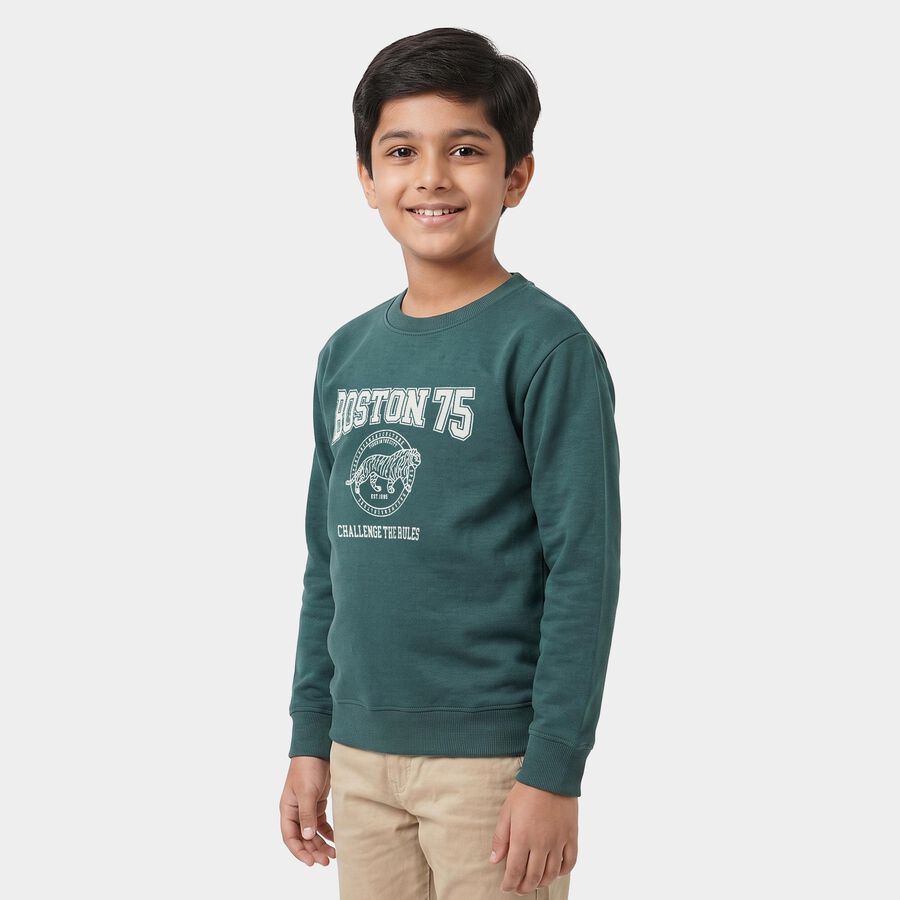 Boys' Teal Crew Neck Graphic Print Sweatshirt, टील ब्लू, large