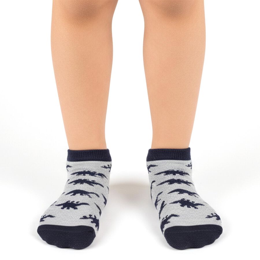 Boys' Light Grey and Neon Yellow Ankle-Length Patterned Socks Pack of 2, हल्का हरा, large