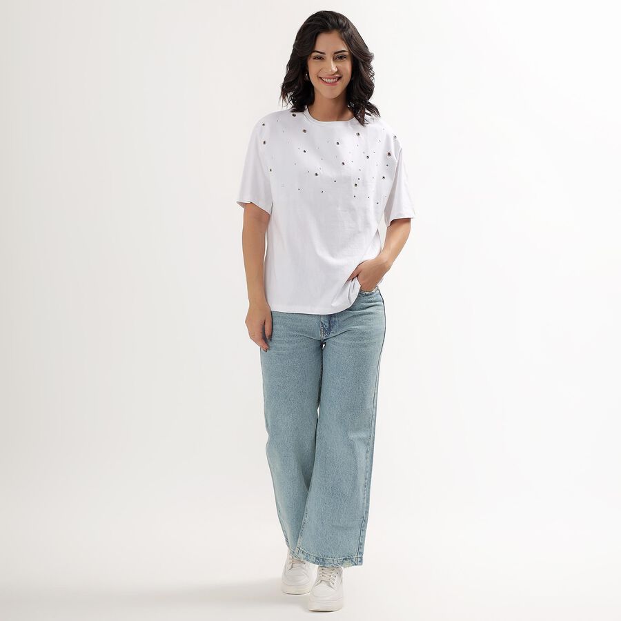 Ladies' 100% Cotton High Rise Jeans , Mid Blue, large image number null