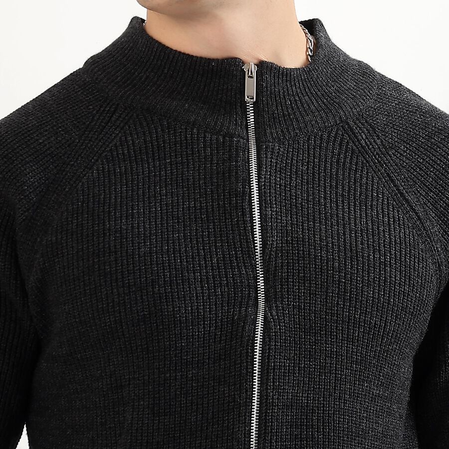 Men's Charcoal Zip Neck Casual Pullover, चारकोल, large image number null