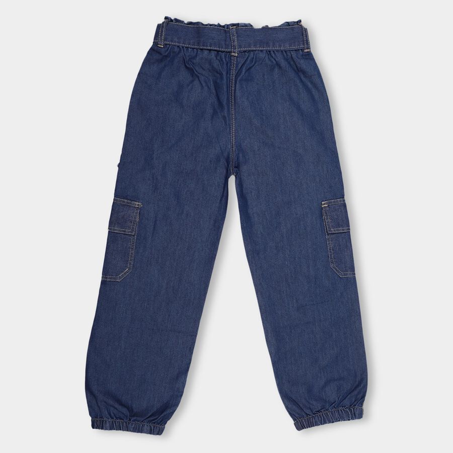 Girls' Stonewashed Blue Wide Leg Pull Up Jeans, Dark Blue, large image number null