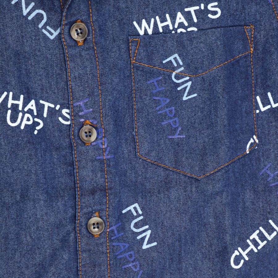 Boys' Denim Casual Shirt, मध्यम नीला, large image number null