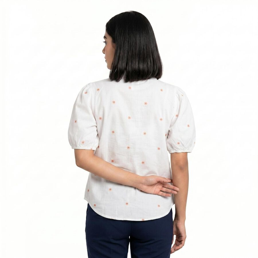 Women's White Cotton Half Sleeves Collar Regular Fit Shirt, सफ़ेद, large