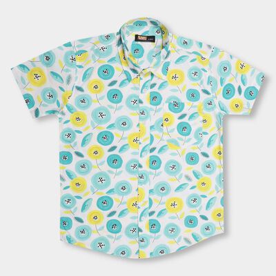 Boys' Bright Aqua Blue Cotton Regular Collar Casual Shirt