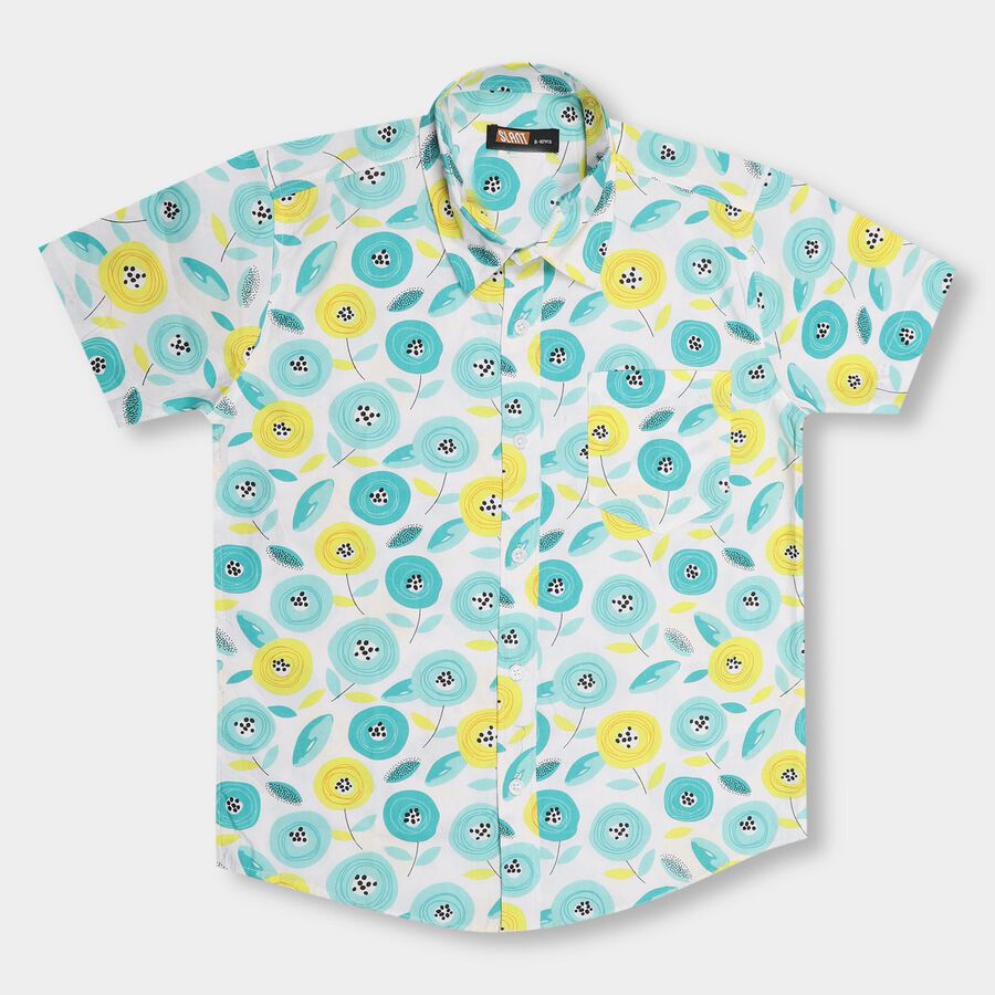 Boys' Bright Aqua Blue Cotton Regular Collar Casual Shirt, Light Green, large image number null
