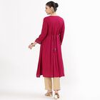 Women's Magenta Round Neck Embroidered Kurta, Fuchsia, small