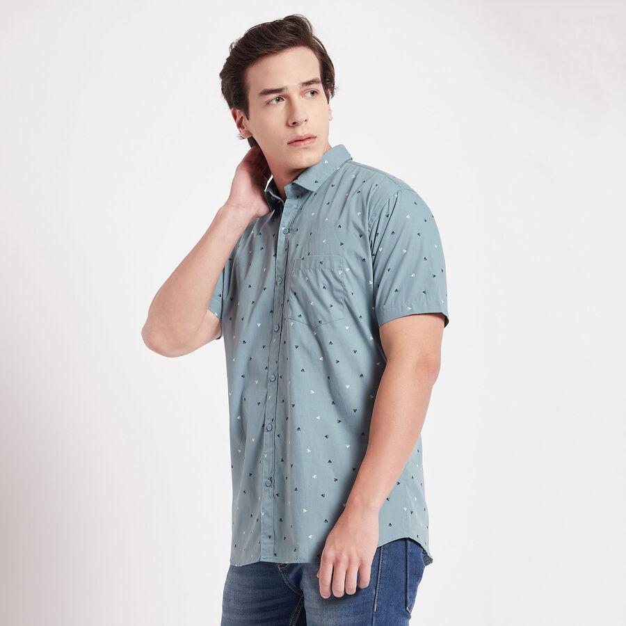 Cotton Printed Casual Shirt, Mid Blue, large image number null