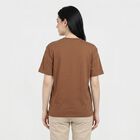Women's Brown Cotton Round Neck Regular T-Shirt, Beige, small