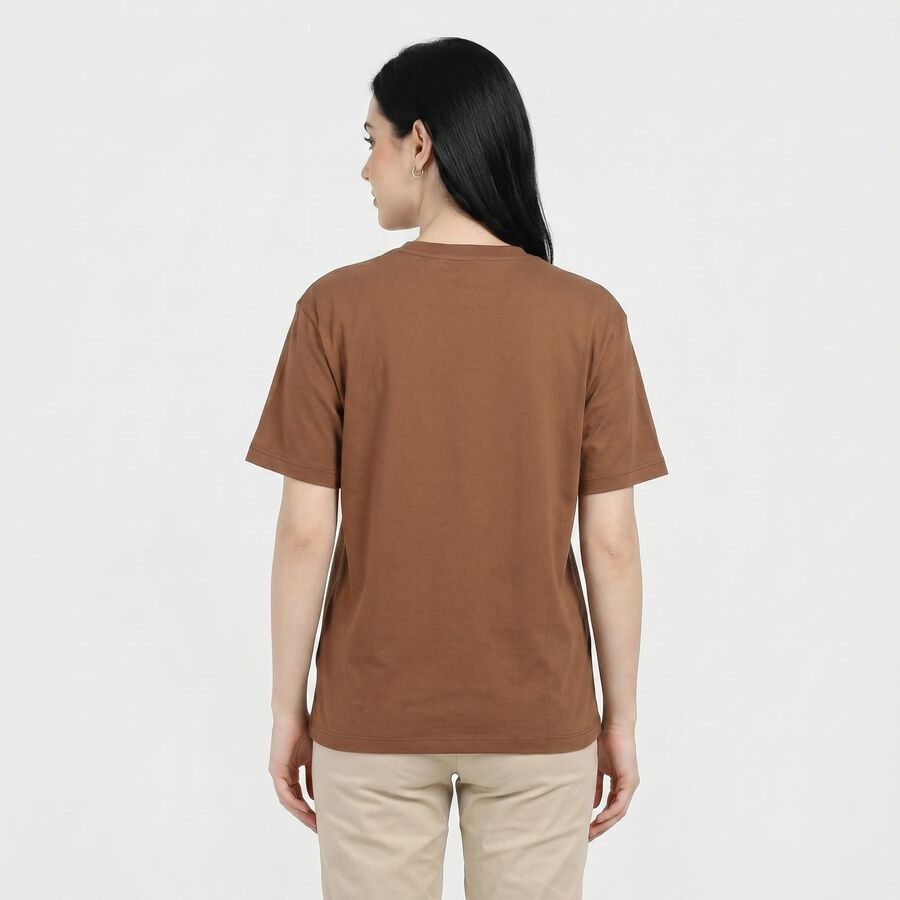 Women's Brown Cotton Round Neck Regular T-Shirt, Beige, large