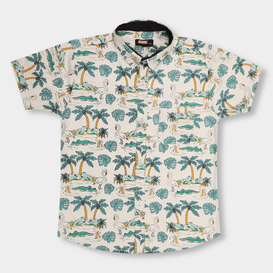 Boys' 100% Cotton Casual Shirt, Off White, large
