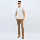 Men's Camel Brown Slim Fit Flat-Front Casual Trousers, Khaki, small