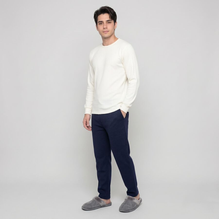 Men's Cream Long Sleeve Thermal, ऑफ व्हाइट, large