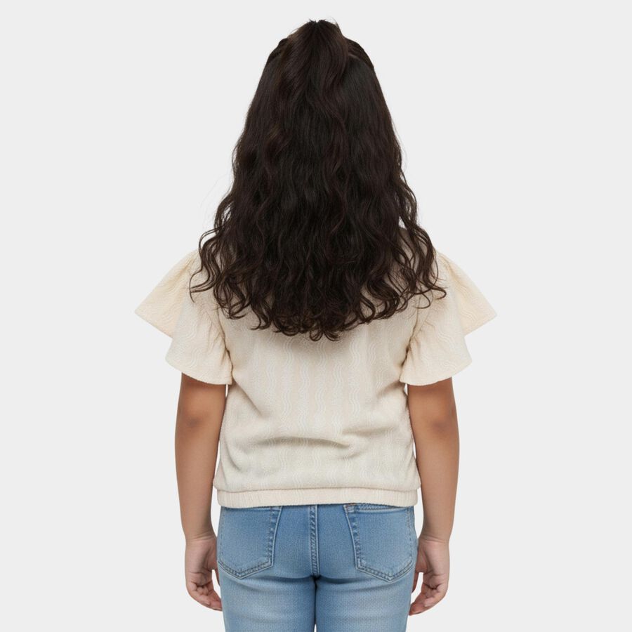 Girls' Off-White Round Neck Casual Sleeveless T-Shirt, Off White, large