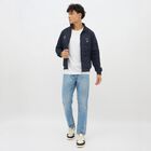 Men's Navy High Neck Bomber Jacket, Navy Blue, small image number null