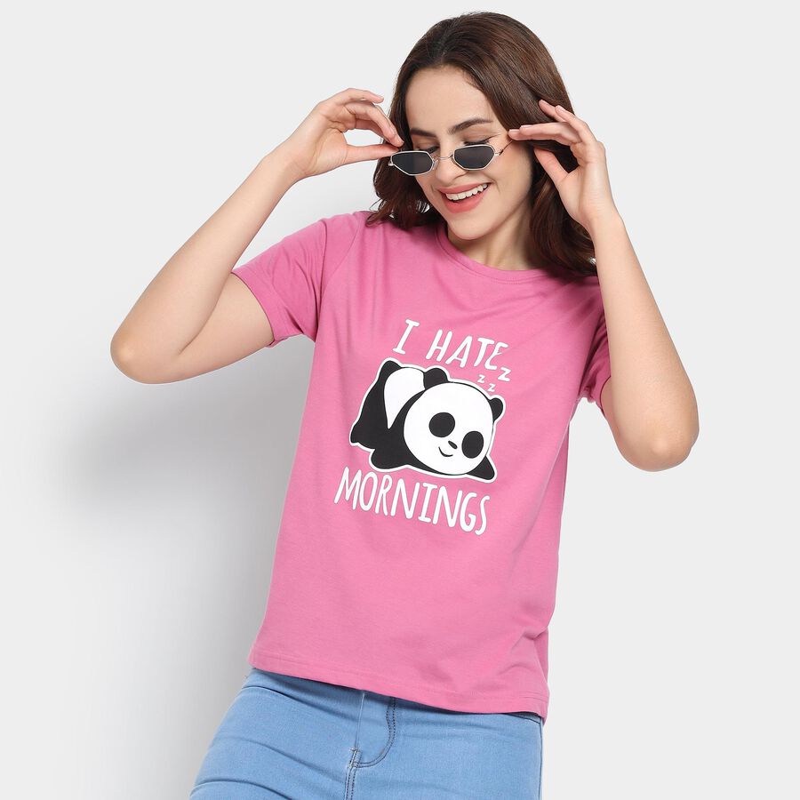 Ladies' Round Neck T-Shirt, गुलाबी, large image number null