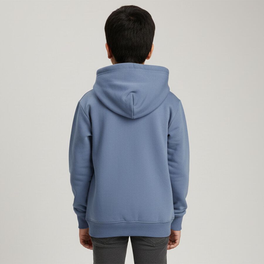 Boys Muted Steel Blue Hooded Neck Casual Sweatshirt, Mid Blue, large image number null