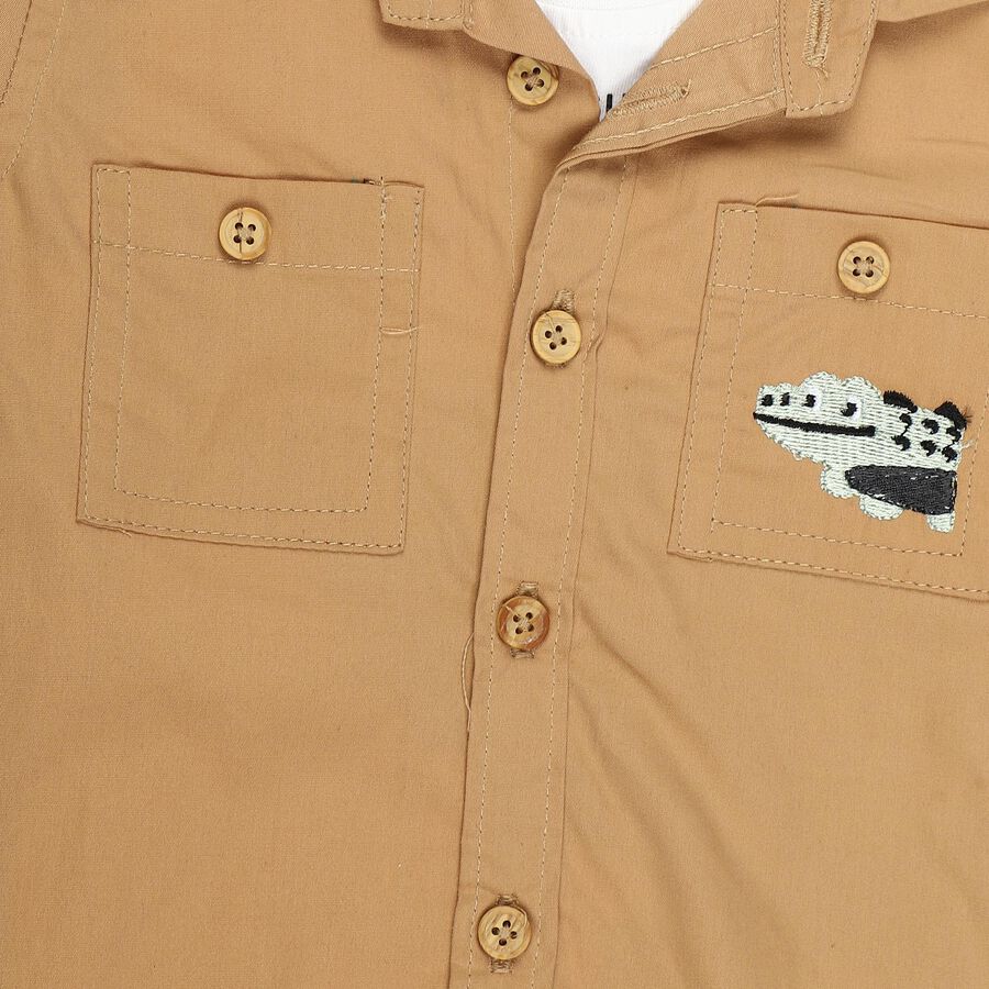 Infants' Beige 100% Cotton Collar Graphic Print Baba Suit, Beige, large